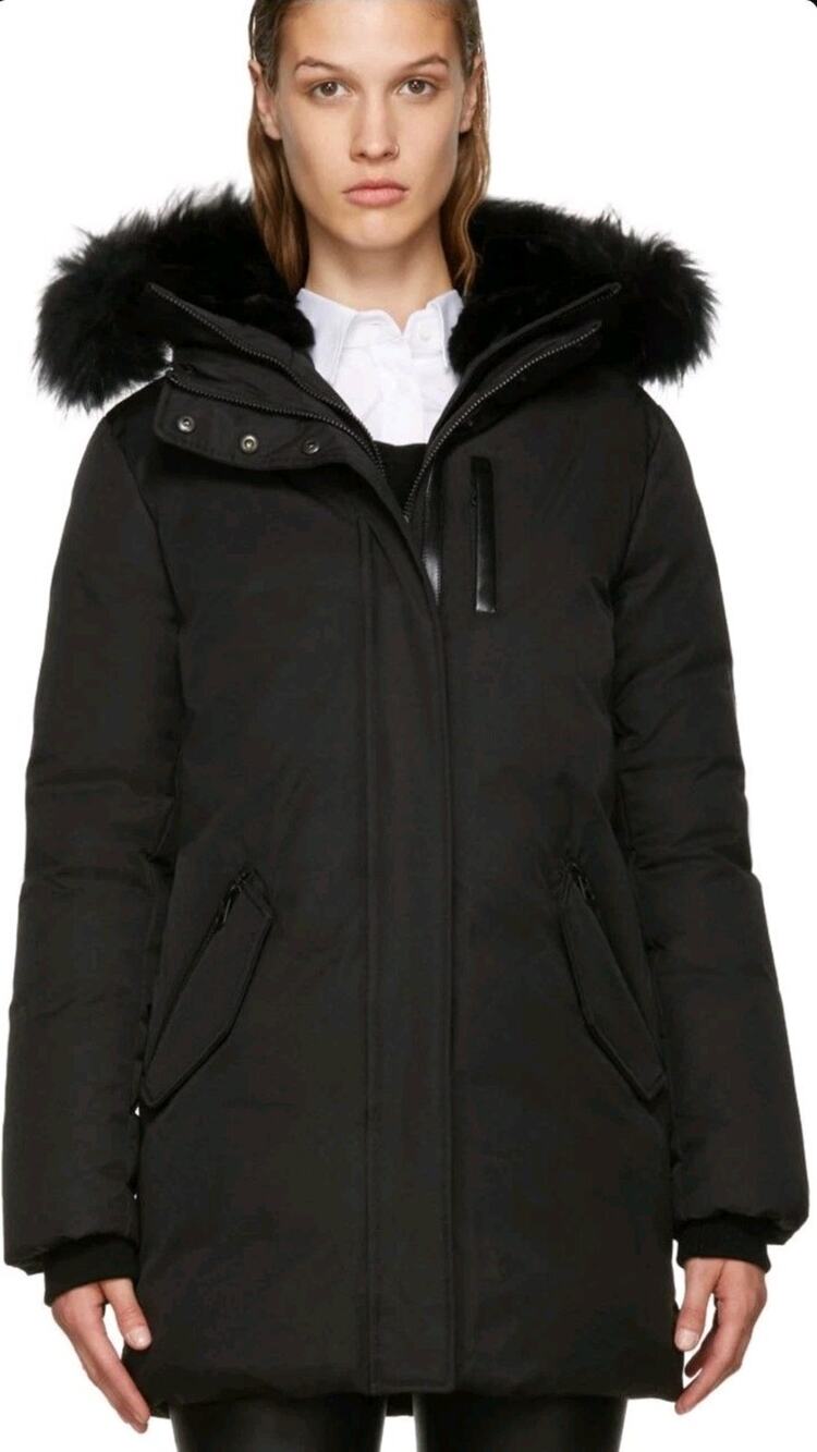 Mackage Womens Marla Black Full-Zip Fur Trim Hooded Down Parka Coat Size XXS